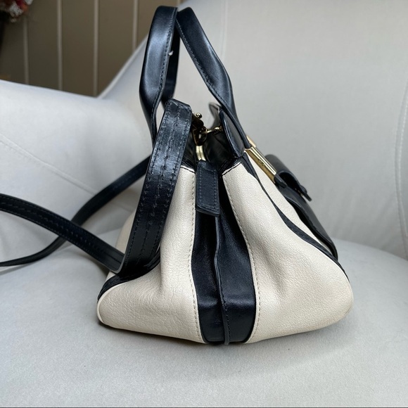 CHLOE Alice Cream & Black Leather Convertible Satchel Bag Handbag Shoulder Strap - Picture 5 of 9